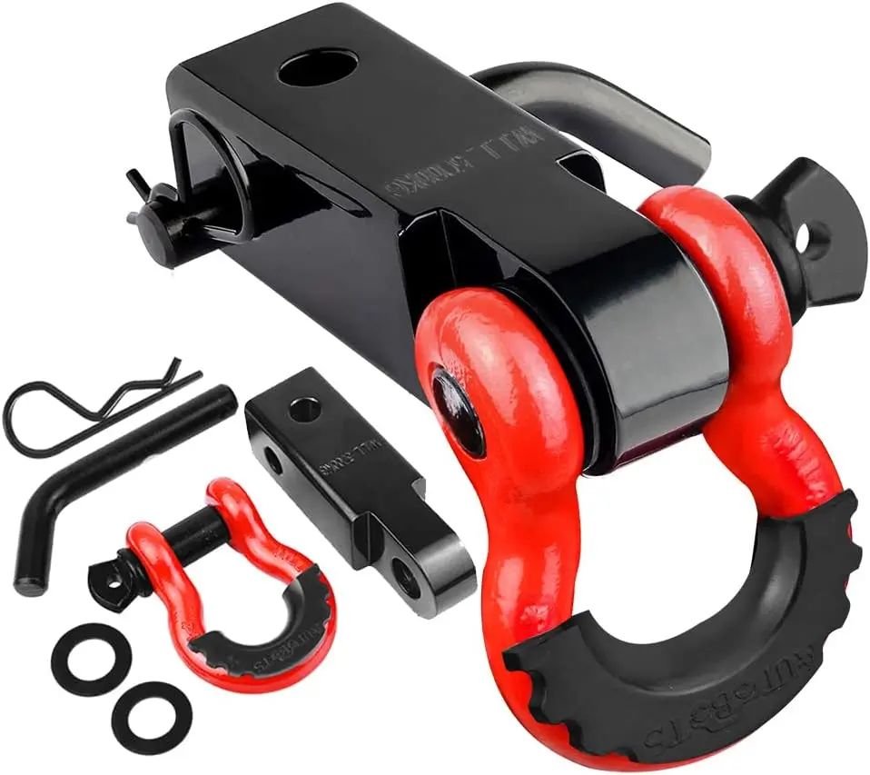 Tow Hitch Receiver 2" Shackle Hitch Receiver Red | 45,000 Lbs Break Strength, with 5/8" Pin, 3/4 D Ring Shackle, Towing Accessories for Truck Jeep Trailer Recovery Off-Road