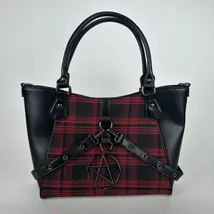 Red Plaid Spellbound Pentagram Tote bag