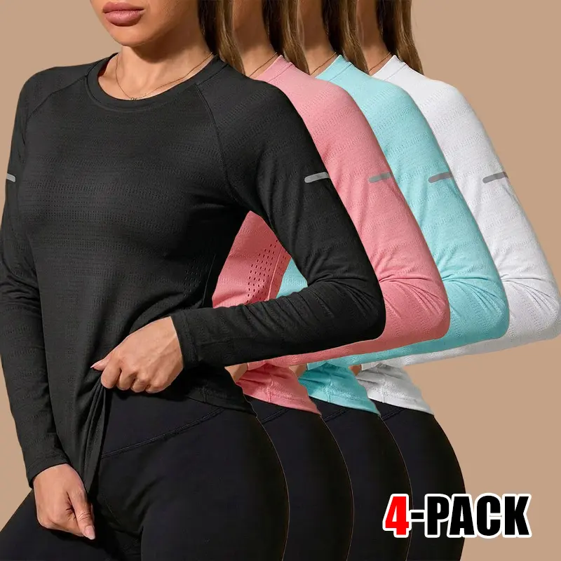 4-pack women’s quick-dry T-shirt tops for spring and autumn, breathable and comfortable, suitable for sports, outdoor activities, workouts, and everyday wear