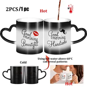 Magic Color Changing Couple Mugs, Stylish Coffee Mugs, Good Morning Beautiful & Handsome, 2Pcs Heat Reactive Coffee Cups, Valentine's Gifts