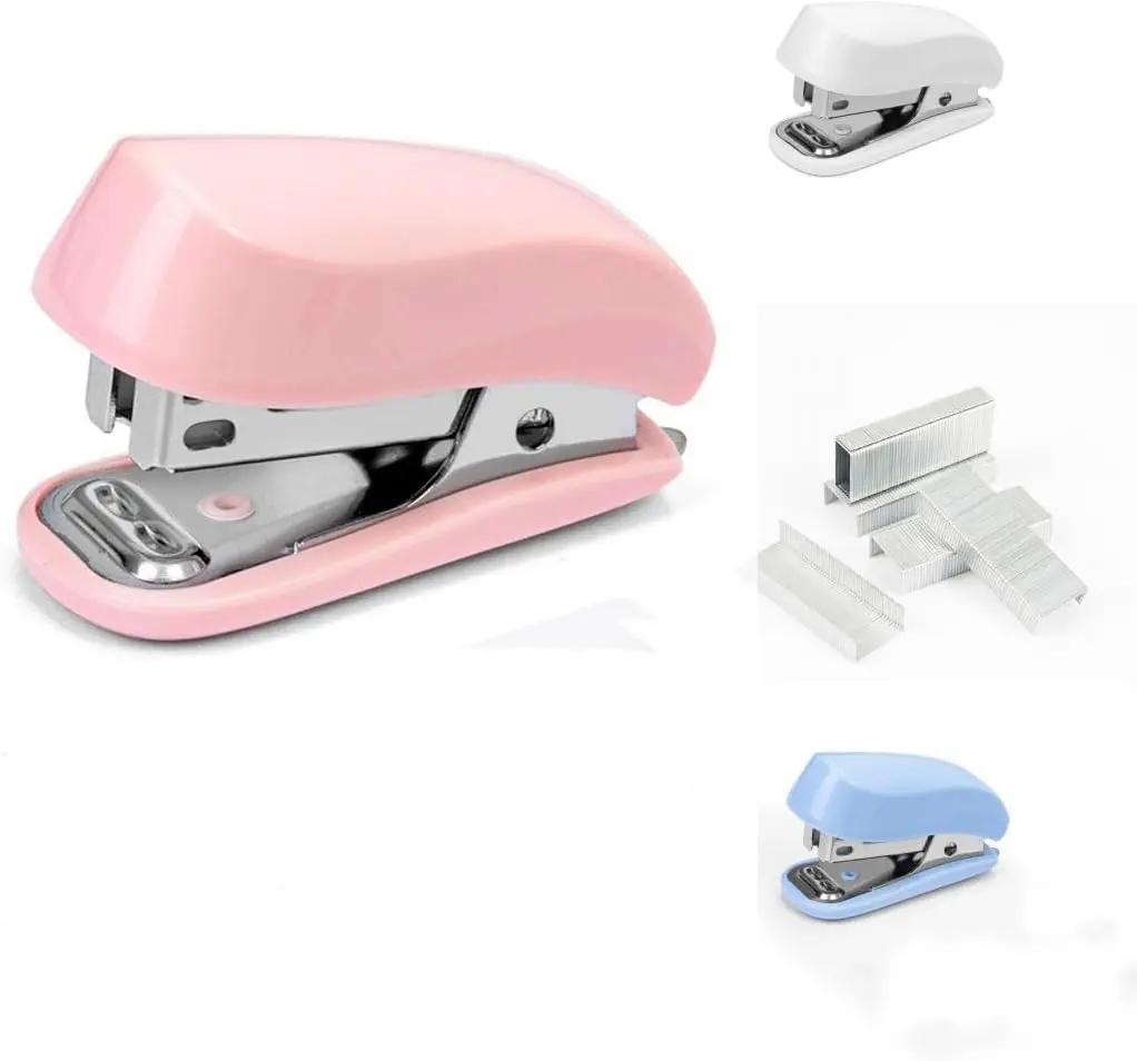 Pink Color Mini Stapler with Staples,Small Cute Stapler for Desk,Gift for Student or Office Use (Pink)
