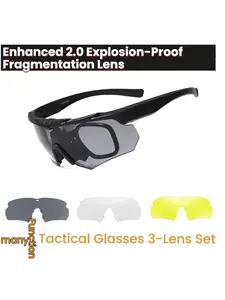 Men's Sports Sunglasses, Polarized Tactical Glasses, UV Protection Windproof, Thick Lenses, Free Bonus Three Sets of Lenses