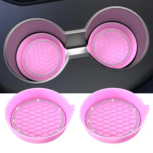 Car Cup Coasters – Universal Non-Slip Crystal Rhinestone Cup Holders, 2 Pack Black, Car Interior Accessories gift