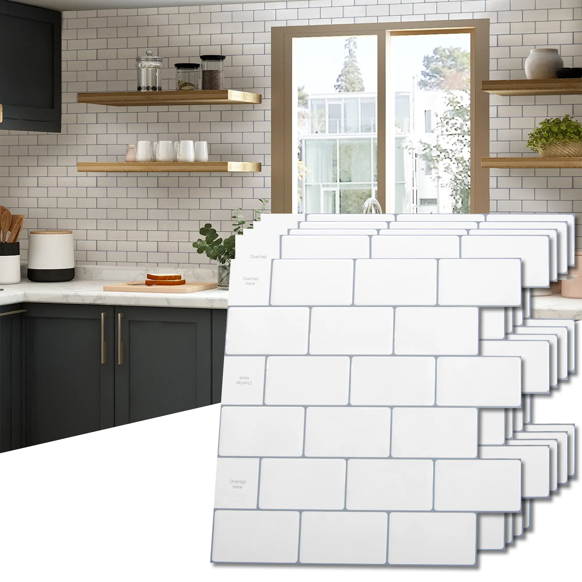 Art3d 10-Pack 12"x12" Peel and Stick Vinyl Subway Tiles, Self-Adhesive Kitchen Wallpaper for Kitchen & Bathroom Backsplash Wall Decor, DIY Home Improvement Interior Design, Kitchen Wallpaper Peel And Stick