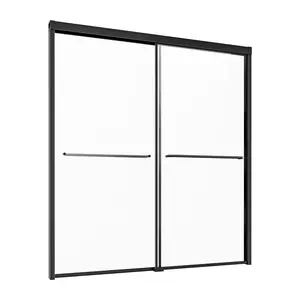 VEVOR Bathtub Shower Door 50-60 in. W x 60 in. H Semi-Frameless Bypass Tub Door Black