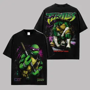 Vintage Purple Mask Ninja Turtle Graphic Tee, Retro Comic Cartoon Streetwear Shirt, TMNT Inspired Oversized Black T-Shirt, 90s Anime Hero Urban Fashion, Mutant Ninja Warrior Graphic Unisex Cotton Tee, Cowabunga Retro Style Apparel