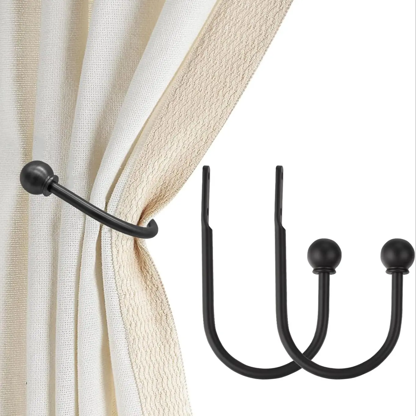 Curtain Holdbacks, Hooks, 2 PCS，Solid Steel Hooks, Elegant Decorative French Ball End, Classic Look, Curtain Drapery Holdbacks, Wall Mounted, Curtain Tiebacks, Antique Bronze, Installation