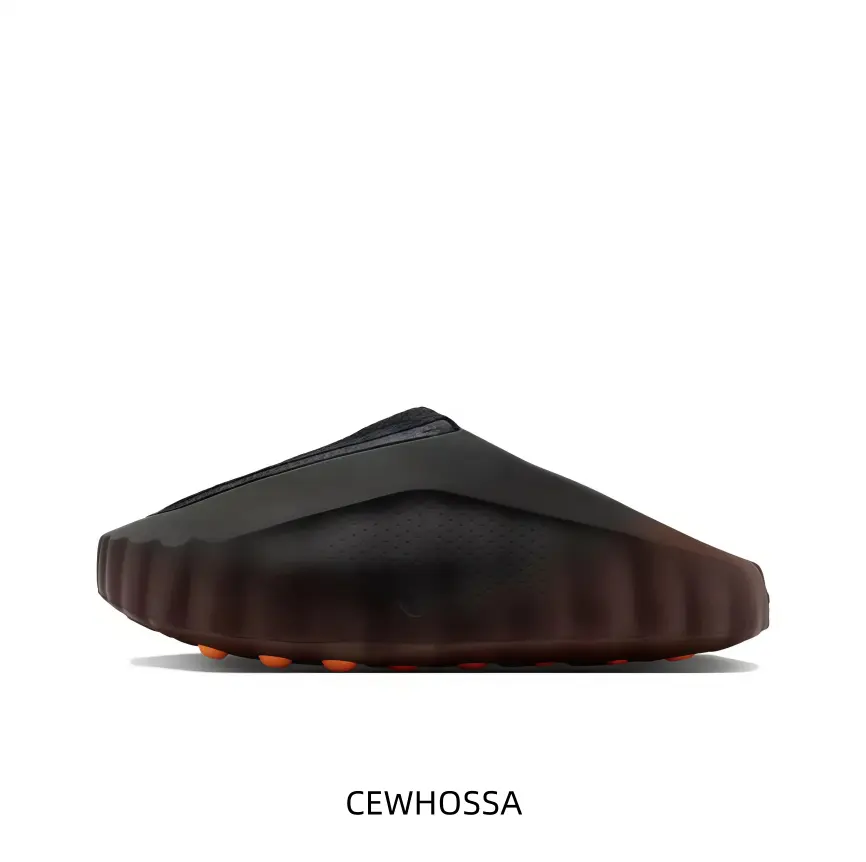 Black Gradient Closed Toe Foam Clog Slides Perforated Breathable Upper Orange Non-Slip Rubber Stud Sole Outdoor Lazy Mule Slippers
