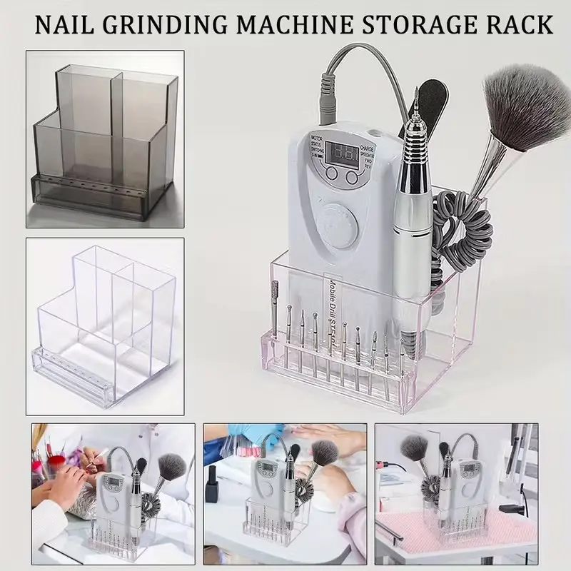 Acrylic Multi-Functional Nail Tool Storage Organizer, Nail Drill Machine Holder with Multiple Compartments, Nail File Sand Strip & Manicure Accessories Display Rack - No Assembly -Suitable for Nail Technicians, Beauty Professionals, Manicure
