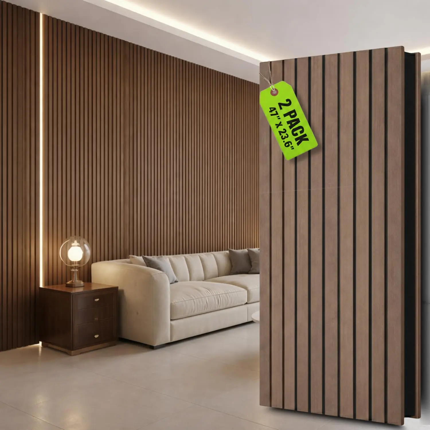 GrdnCare Acoustic Wood Panels for Wall & Ceiling 2 Pack - 47" x 23.6" Sound Absorbing 3D Fluted Wood Slat Wall Panels with Wood Finish - Noise Canceling Panels for Home, Office & Studio