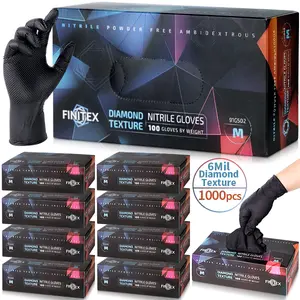 6Mil Diamond Textured Black Nitrile Gloves, Heavy Duty Industrial Strength Extra Durable Non-Slip Superior Grip Disposable Cleaning Work Gloves for Landscaping Mechanics Plumbing Construction Gardening Auto Care Repair DIY Tough Job Tool
