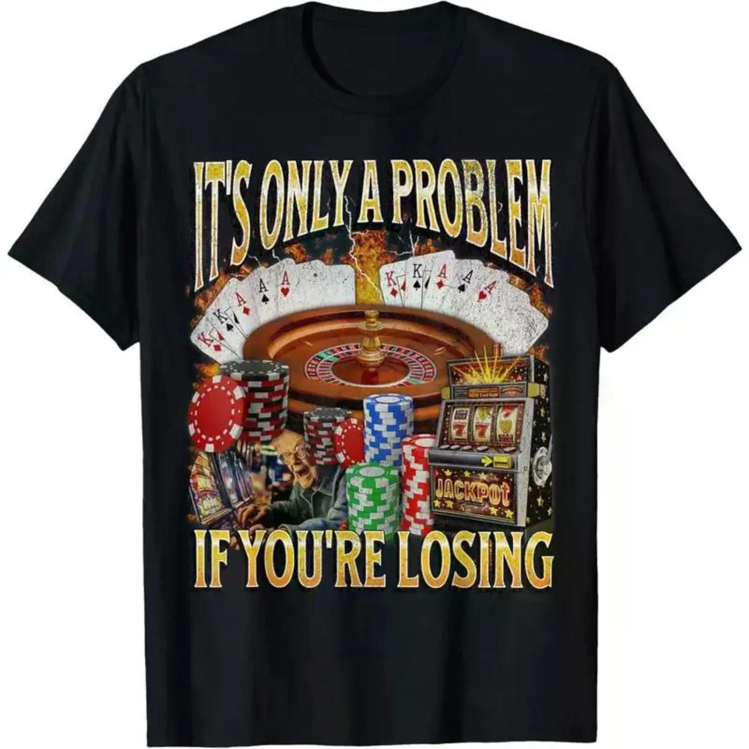 Men's & Women's Breathable Soft Relaxed Fit Shortsleeve Cotton T-Shirt - Classic Graphic Crewneck, "Only a Problem If You're Losing" Funny Gambling Meme Shirt, Casual Golf Gift Top