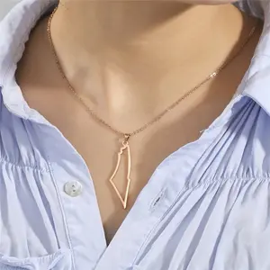Palestinian Map Necklace Palestine Map Pendant Necklace for Women Men Stainless Steel Rose Gold Color Neck Chains Country Geography Jewelry for Male and Female Gaza
