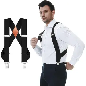 Men's Side Clip Suspenders 2'' Wide Heavy Duty Clips Elastic Straps Trucker Style Suspenders for Men Big and Tall