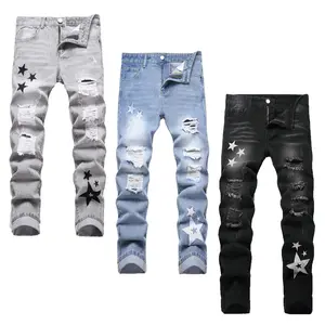 Christmas Gifts Men's Slim Fit Fashion Jeans In Three Colors - Casual Street Style Ripped Jeans - Comfortable And Stylish Trousers - Suitable For Everyday Wear - (Sizes 28-38) Men's Hip-Hop Style.