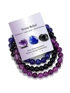 Unisex Crystal Stone Beaded Bracelet Set, Self-Healing Emotion Relief Beads, Stretchable and Stackable Design, Perfect Birthday Gift
