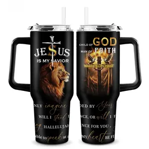 40oz Christian Warrior Insulated Tumbler with Handle   Armor of God Stainless Steel Travel Mug   Faith Based Religious Water Bottle   Inspirational Gift for Men Dad Husband Easter