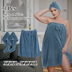 3pcs Set 31.49*82.67inch Suitable for 1 XXXL-XXXXL Adjustable Extra Large Basic Bathrobe +2 Hair Dryer Cap European Style Candy Color Bathrobe Suitable for Home Travel Sauna Spa Wash Cloths, Bath Towels, Towel