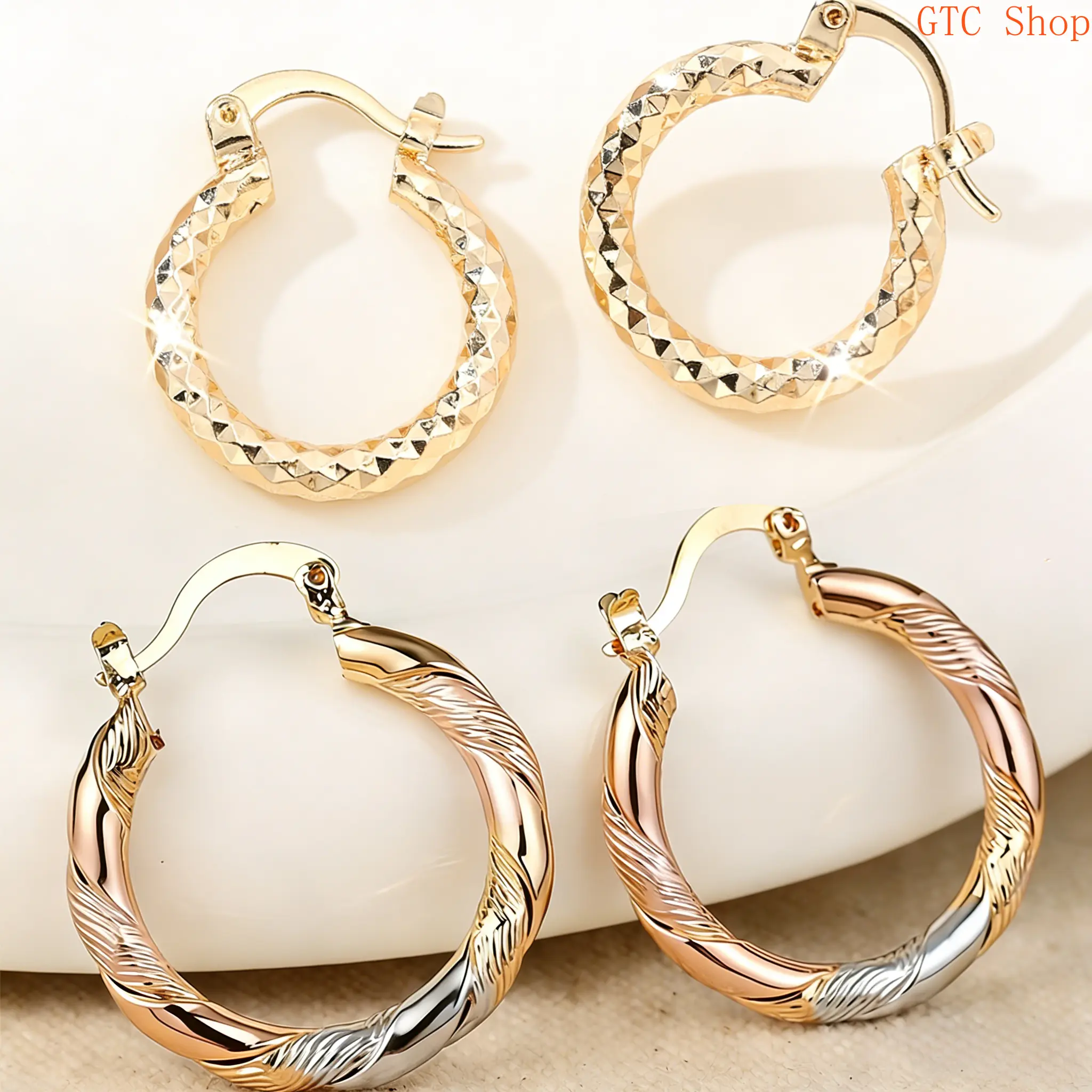 2 Pairs 14K Gold Plated Twisted Round Hoop Earrings – Minimalist Fashion Copper Jewelry for Women & Men, Trendy Modern Style, Lightweight & Comfortable for Weddings, Parties, Daily Wear & Birthday Gift Giving summerwins