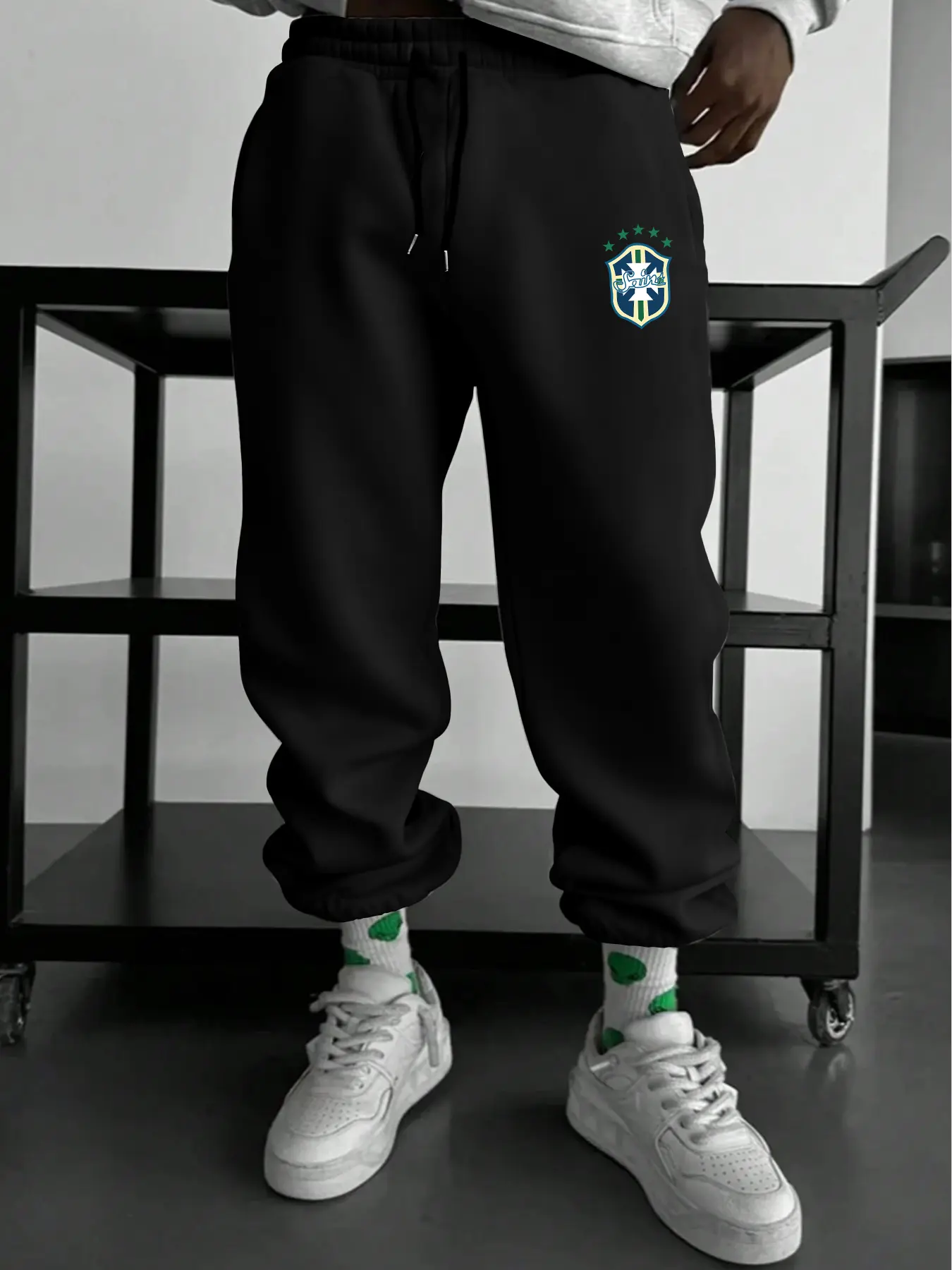 Men's Sporty Jogger Pants with Brazil National Team Logo, Ideal for Soccer Fans, Pair with Sneakers and Socks