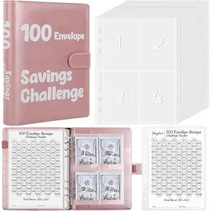100 Envelopes Money Saving Challenge Binder, Savings Challenges Book with Cash Envelopes Budget Binder with Double Side Laminated Tracker $5050, 10000