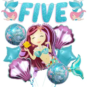 Mermaid 5Th Birthday Decorations Girl - Pack 8 | Mermaid Birthday Decorations For Girls 5 | Mermaid Birthday Party Supplies | Mermaid Balloons 5Little Mermaid Party Decorations 5 Year Old