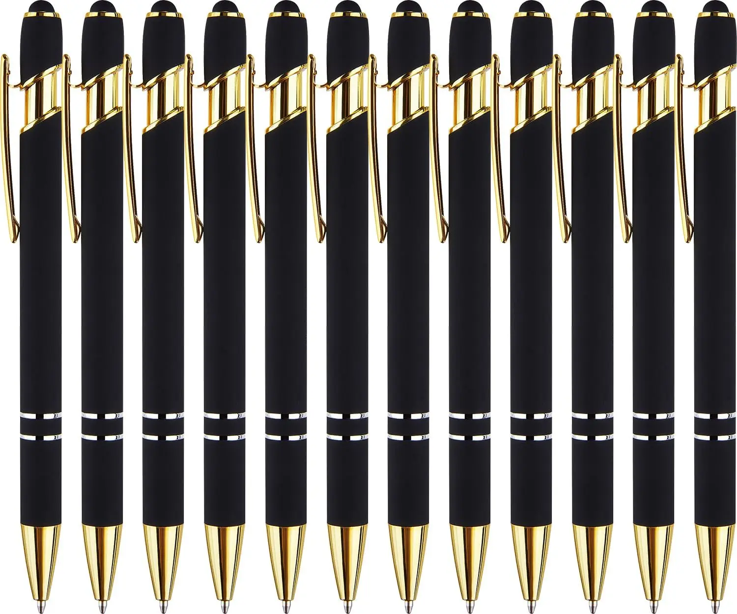 12-Pack Black Gold Ballpoint Pens - 1.0mm Stylus Tip for Touchscreens & Smooth Writing