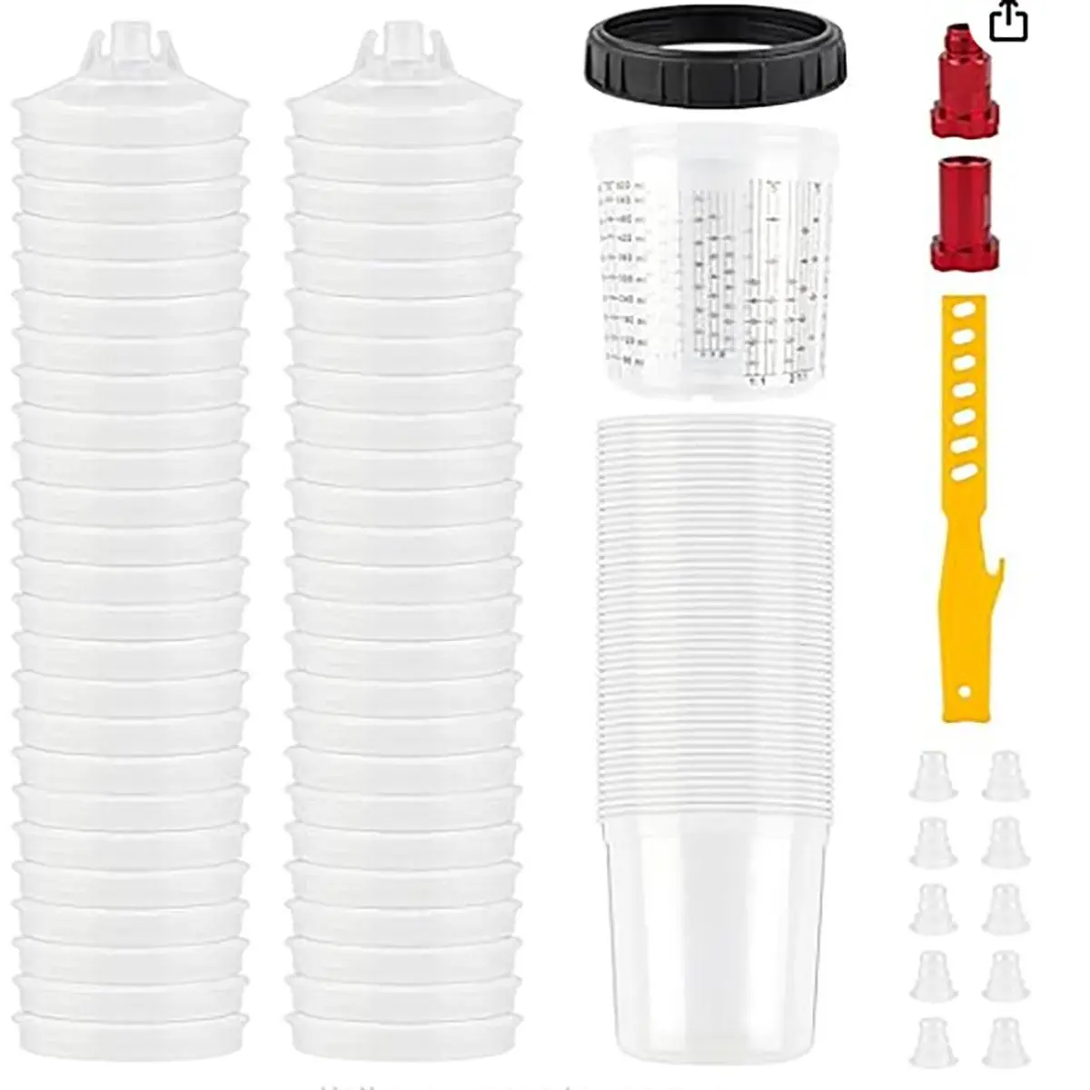 High Quality Silicone Free Disposable Paint Sprayer Gun Kit, 20oz(600ML) Set with 50 Cups & Lids, System 1 Hard Container w/Retainer Ring, 2 Adapters, 10 Plugs, 1 Stirrer for Furniture - Consistent Paint Flow, Cost Control, Equalise Pressure