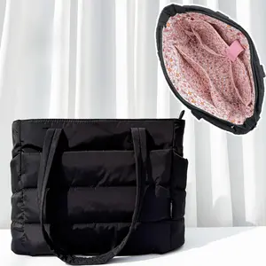 Cute Puffer Tote Bag for Women Pink Flower Print Interior Laptop Shoulder Handbag, Lightweight Best Tote Bag for Work with Multiple Compartments for Travel , Work and School Summervibes,summervibes