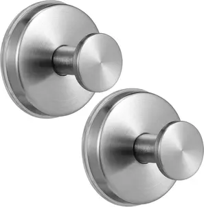 2 Pack Large Heavy Duty Suction Cup Hooks, 15 Lbs Load, No Drill Bathroom Shower Hooks for Towels Robes, Works on Tile Glass Mirror & Smooth Non-Porous Surfaces