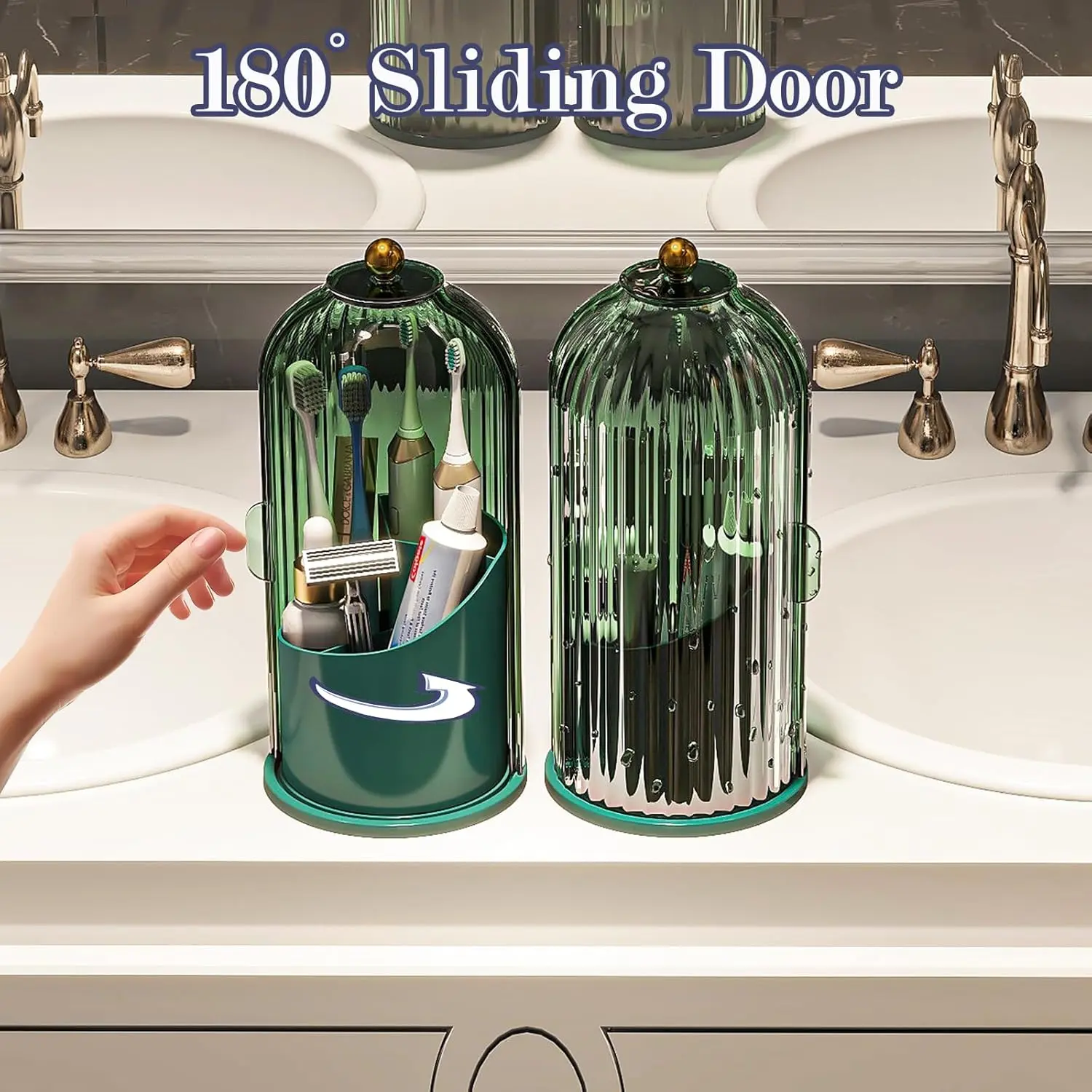 Dustproof Toothbrush Holders with Cover, Rotating Electric Toothbrush and Toothpaste Holder for Bathroom Countertop, 3 Slots Makeup Brushes Organizer