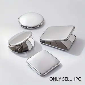 1pc Portable Stainless Steel Pocket Makeup Mirror Travel Drop-resistant, Handheld Small Vanity Mirror Cute for Woman - Travel & Daily Use