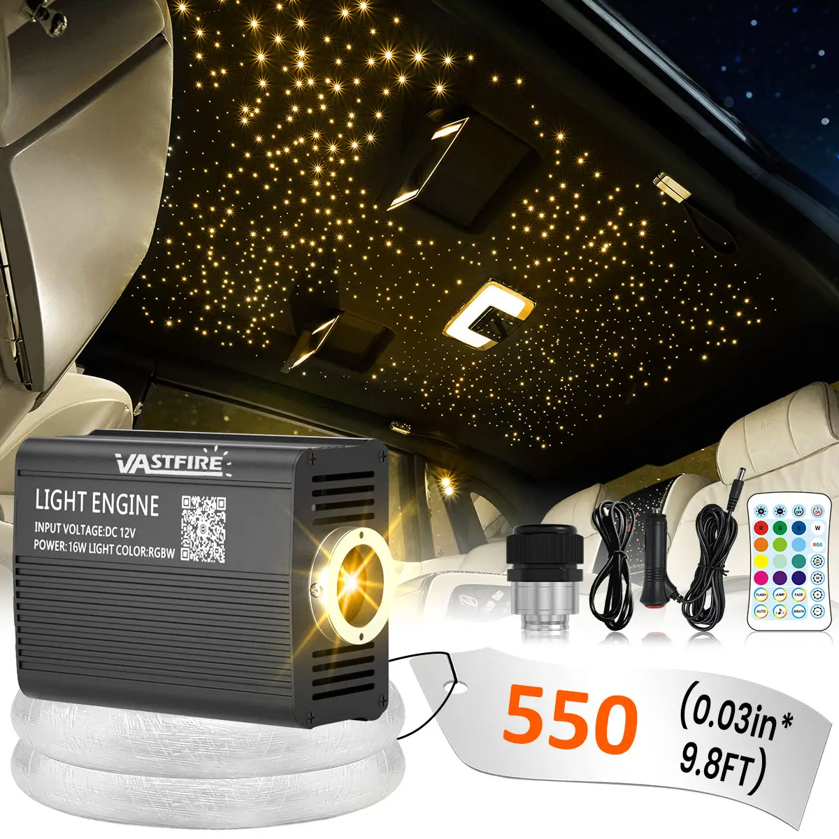 550pcs*0.03in*9.8ft Lighting Lamp Home Car Headliner Star Light kit Roof Twinkle & Music Sync Ceiling Light Fiber Optic