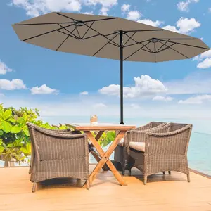 Large Patio Umbrella with Base Included,Double-Sided Rectangle Market Umbrella with Cross Base and Sandbag for Pool Lawn Garden (Tan, 15 ft)