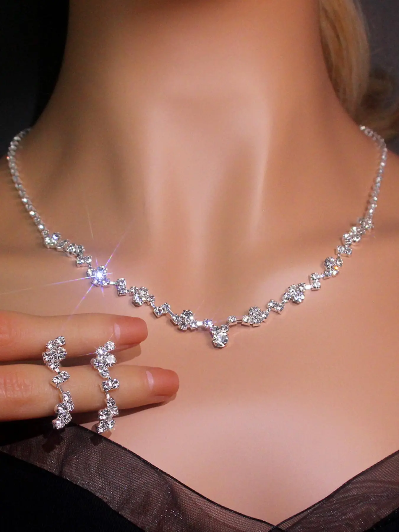 Elegant Bridal Necklace Earrings Set, Rhinestone Wedding Jewelry Sets, Fashion Design, Perfect Gift for Birthday & Special Occasions