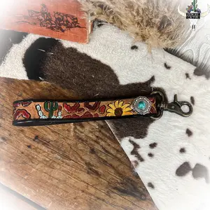 Cheetah Print & Cactus Leather Keychain