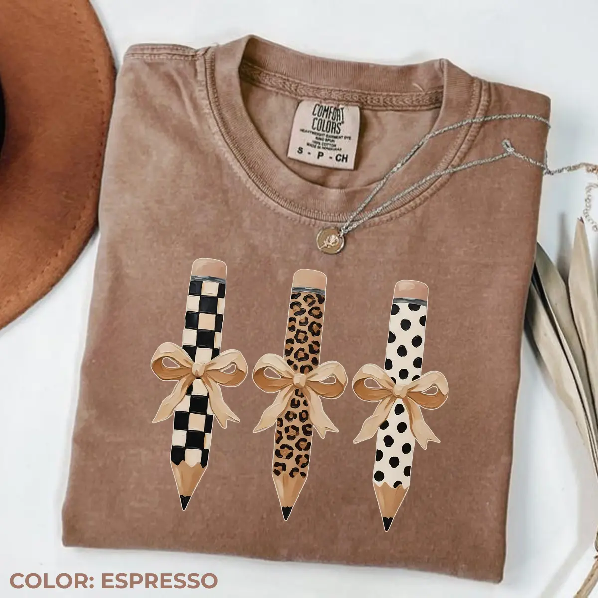 Comfort Colors Brushstroke Pencil Bow Shirt, Preppy Coquette Teacher Tee, Cute Pencil Graphic T-Shirt, Back to School Teacher Gift, Classroom Apparel