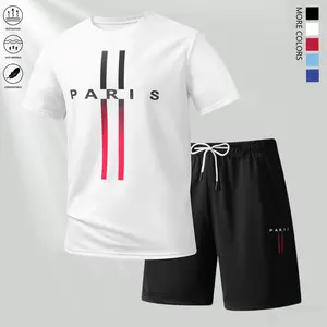Men’s drawstring shorts spring/summer set. Casual summer wear, including short-sleeve shirts and shorts, suitable for everyday wear and sports. Two-piece set for an effortlessly vibrant lifestyle.