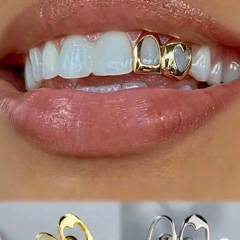 Gold Cutout Heart Design Tooth Jewelry Grill Gold Tooth Silver Tooth Unique Heart-Shaped Dental Accessories