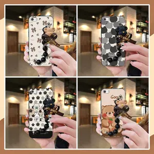 silicone Simplicity Phone Case For iphone 5/5S/SE Waterproof Anti-knock cute Bear bracelet Black pearl pendant Dirt-resistant Back Cover Cartoon Skin-friendly feel