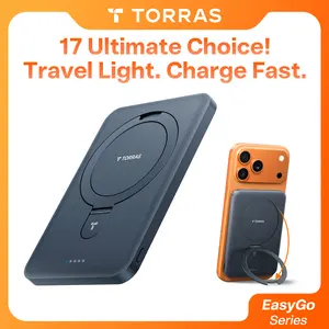 TORRAS EasyGo Magnetic Power Bank 5000mAh & 10000mAh | Slim MagSafe Wireless Portable Charger with Foldable Stand, 22.5W Fast Charging Battery Pack for iPhone 17, 16, 15, 14, 13, 12 | Compact Travel Essential Backup Power Bank for iPhone Pro, Pro Max, Air
