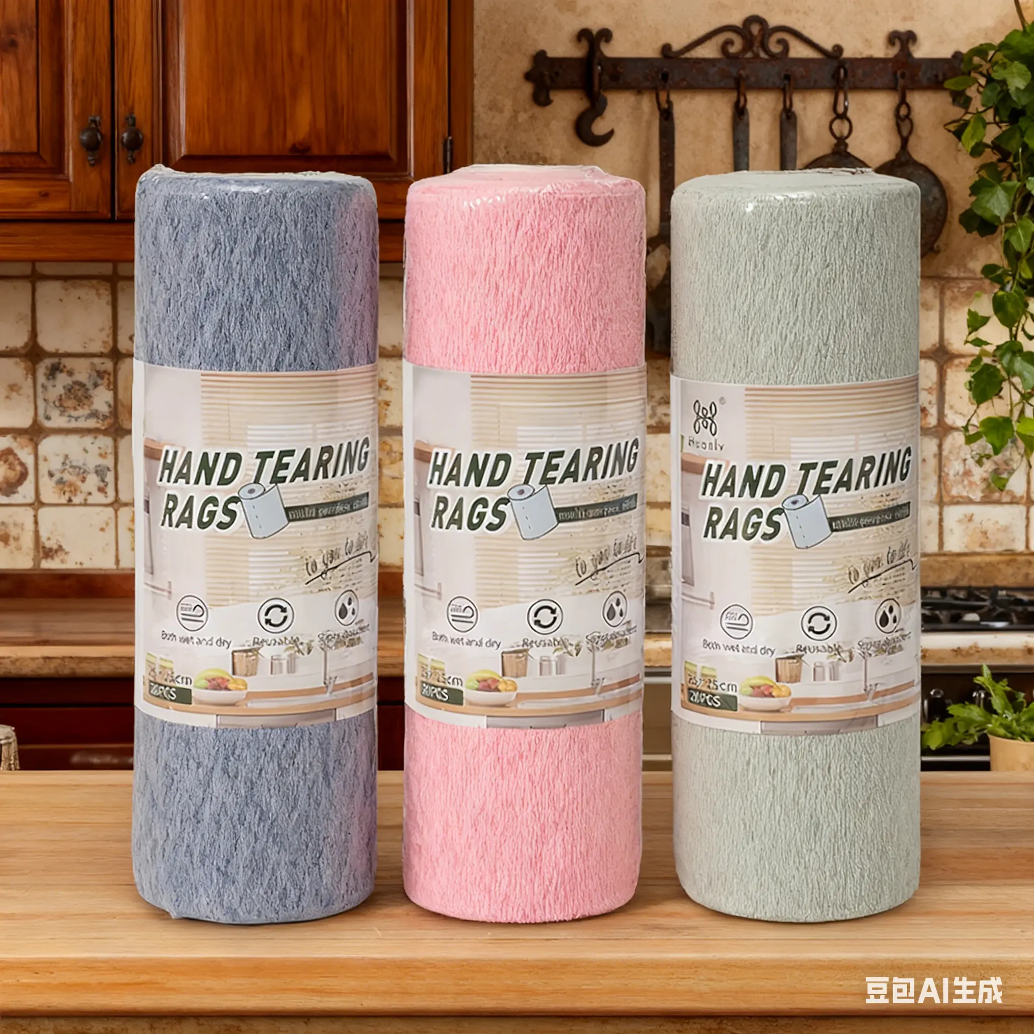 40pcs Rectangular Ultrafine Fiber Tear-Off Rolls (10-in/25.5x25cm), 10 in 1 Removable & Washable Water Absorbent Cleaning Cloths, Reusable Multi-Surface Daily Supplies for Home, Car - Gray/Pink Home Care