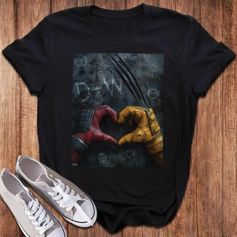 Superhero Love T-Shirt, Deadpool Wolverine Shirt, Hero Movie T-Shirt, Hero Squad Shirt, Gift For Men Women Kid T-Shirt, Funny Hero Heart Sign Shirt