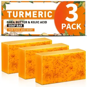 3-Pack Turmeric Kojic Acid Retinol Soap Bars (60g Each) - Shea Moisturizer Body Care, Gentle Hydrating Cleanser for Face & Underarms, Dark Spot Restorer