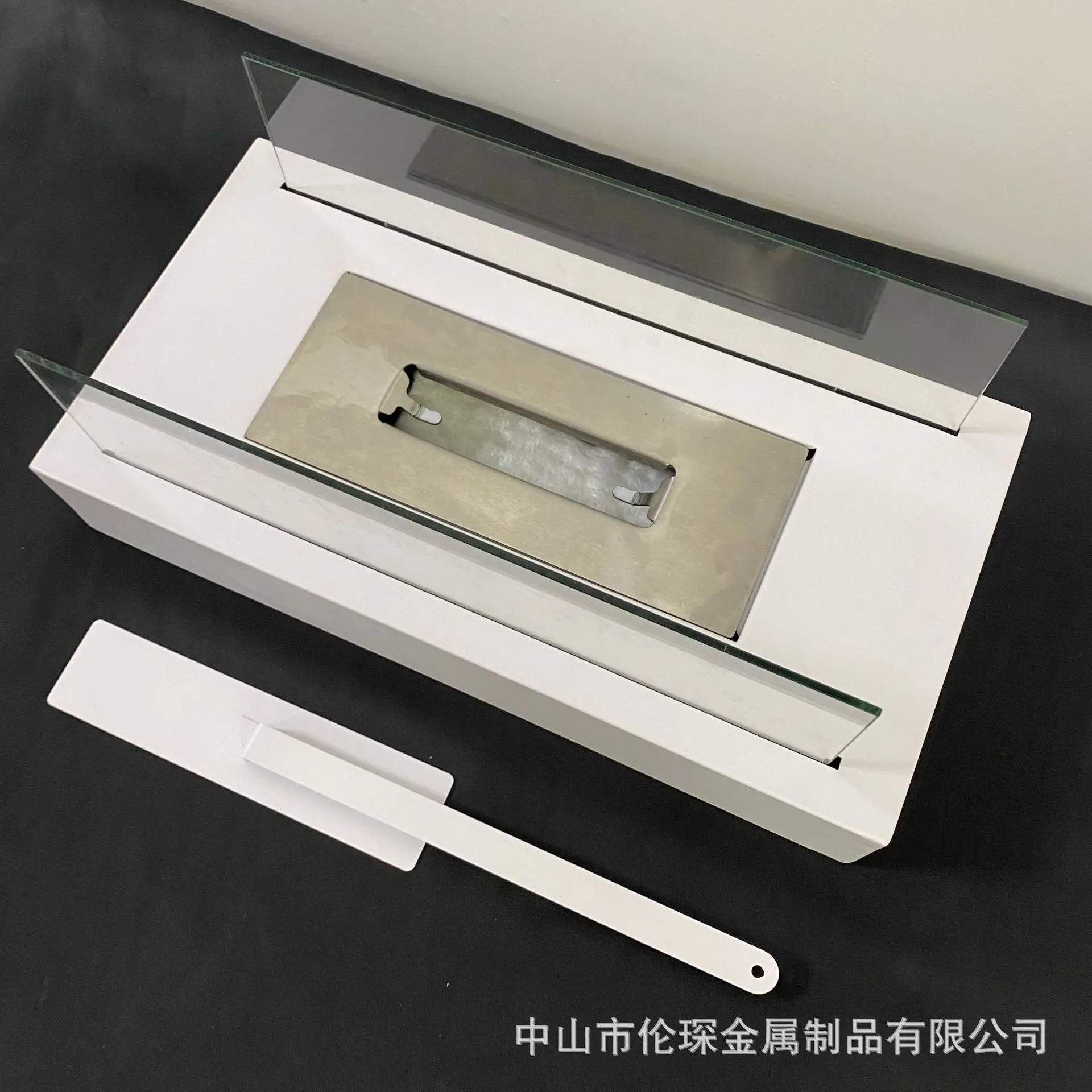 White rectangular fireplace integrated g