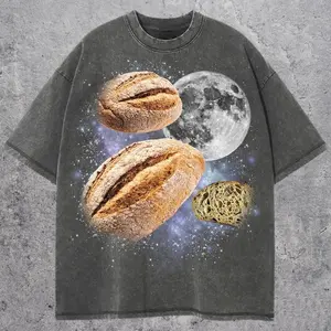 Three Sourdough Retro Graphic T-shirts, Vintage Sourdough Moon Tshirt, Sourdough Shirt, Funny Tee, Oversized Washed Tee, Bread Shirt, Bakery Casual Solid Color Round Neck
