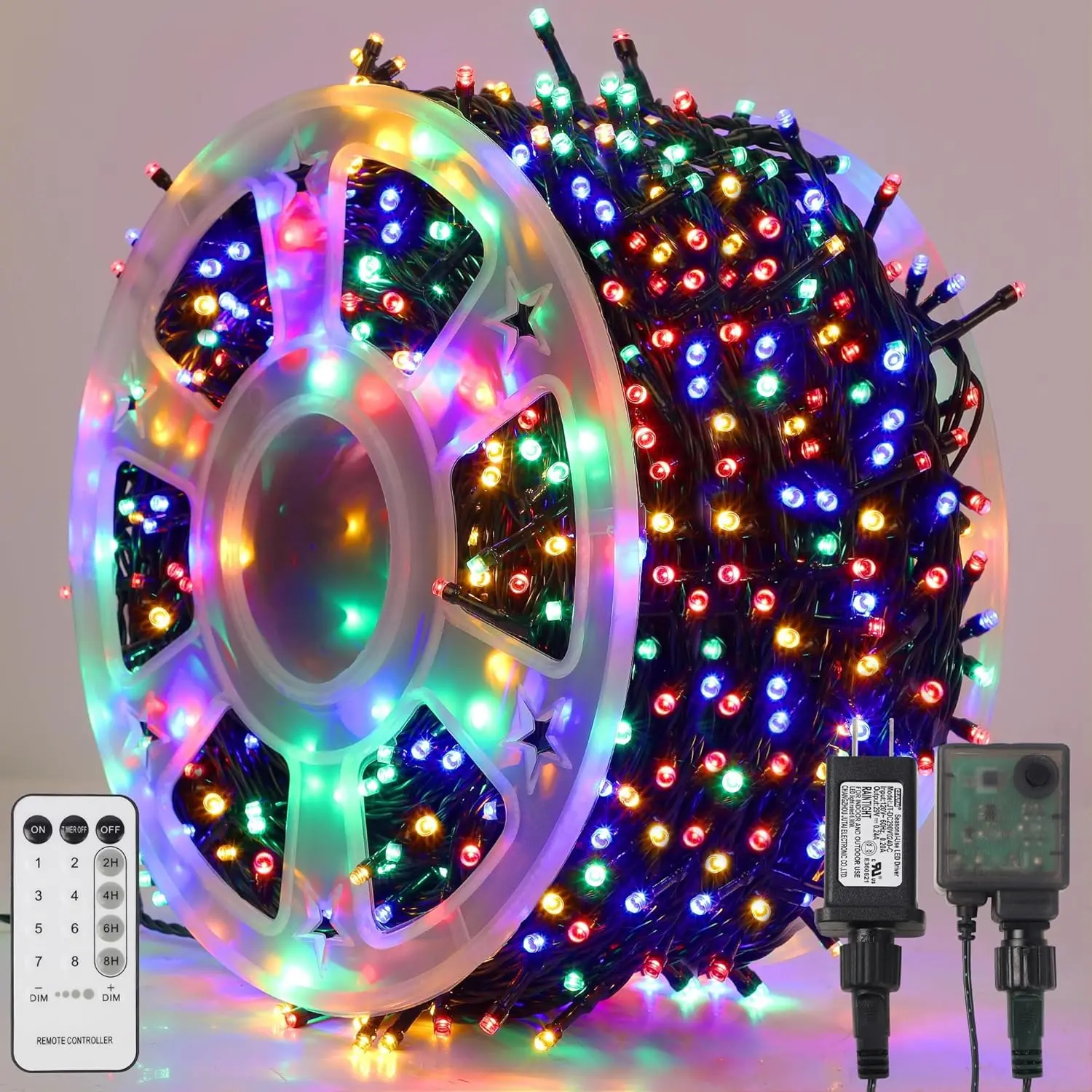 1000-LED Warm Festive Colorful Christmas Fairy String Lights, 328FT Extra Long Green Wire Plug-in Outdoor Lights, Remote Control, 8 Lighting Modes, for Holiday Celebration, Halloween, Thanksgiving, Independence Day Shows
