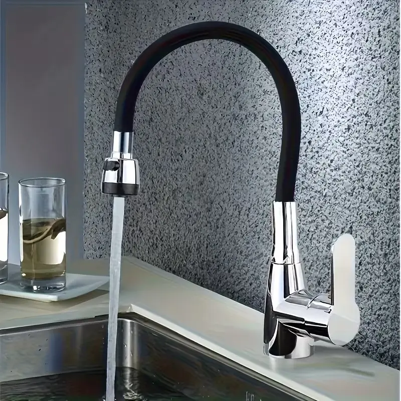 360° Rotating Flexible Kitchen Faucet, Rotatable Rotary Faucet, Single Handle Hot and Cold Mixer, Polished Chrome, Cartridge and Base Installation, Modern Kitchens, High Arc Faucet