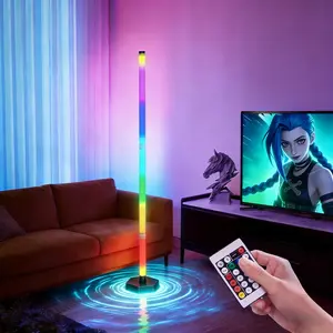 Smart RGB IC LED Corner Modern Floor Lamp with  Remote Control, 16 Million Colors, 68+ Dynamic Scenes, Music Sync, Timer, USB-Powered for Living Room, Bedroom, Gaming Room & E-Book Reading Light, Floor Lamp for Bedroom, Party, Christmas Holiday Decor