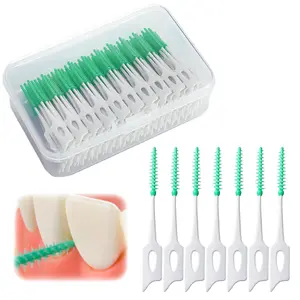 Gentle Silicone Interdental Brushes, 160 Count Dental Floss Picks for Oral Care, Portable Toothpick Cleaners with Storage Case for Adults (Green)